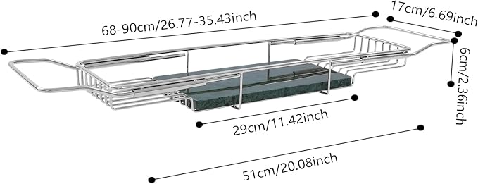 Stainless Steel Bathtub Tray, Expandable Marble Bath Tray for Tub, 44.09 lbs Capacity Bath Caddy for Bathtub Bathroom Accessories for Home Spa (Silver + Green)