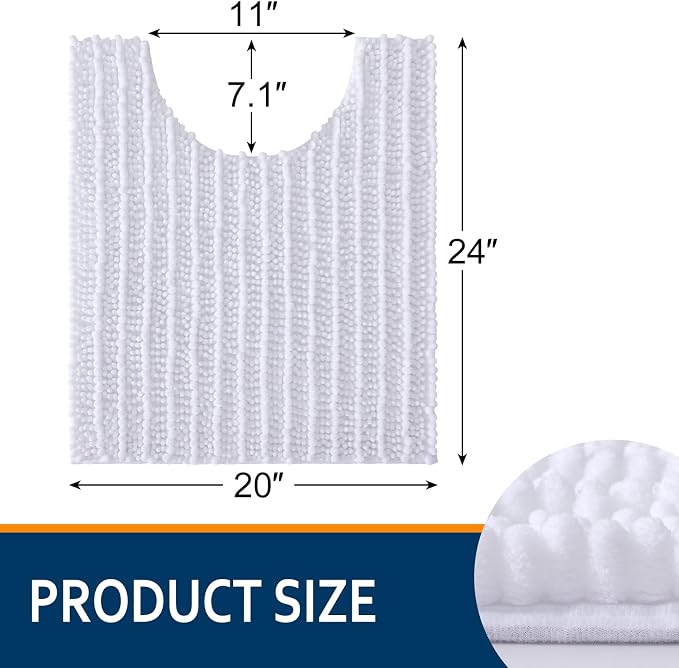 Smiry Bathroom Toilet Rugs U Shaped 24X20, Chenille Bath mats for Toilet | White Extra Soft Absorbent Non Slip Rubber Backing Contour Bath Rugs for Toilet, Machine Washable Contoured Bath Mats