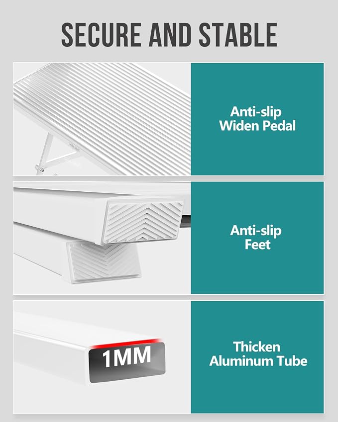 4 Step Foldable Step Stool, 300lbs Load, White | Folded 43''H x 2''T; Net 9.9 lbs; Non-Slip Feet: Wood/Tile/Carpet; Rigid Aluminum Steps; No Assembly; Ready From Box.