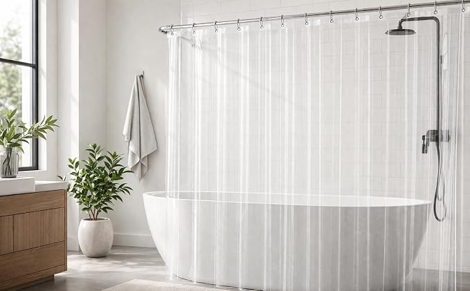 EHZNZIE Crystal Clear Shower Curtain Liner 54x78, PEVA Waterproof Bath Curtain, No Chemical Smell, Weighted Magnets, Durable with 9 Rustproof Metal Grommets