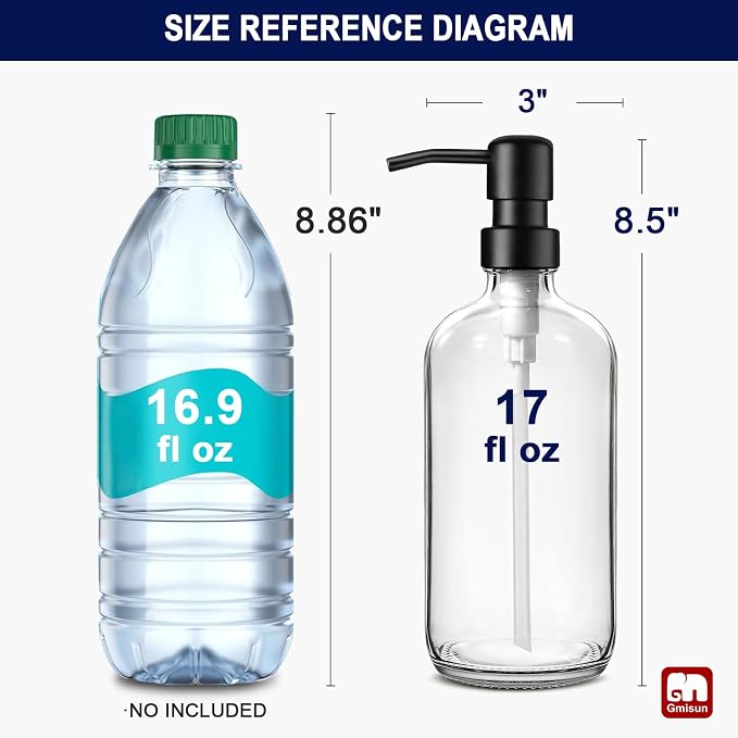 GMISUN Shampoo and Conditioner Dispenser, 3 Pack Clear Glass Bathroom Shampoo Conditioner Body Wash Dispenser with Pump for Shower, 17 Fl Oz Hand Soap Dish Soap and Lotion Dispenser Set for Kitchen