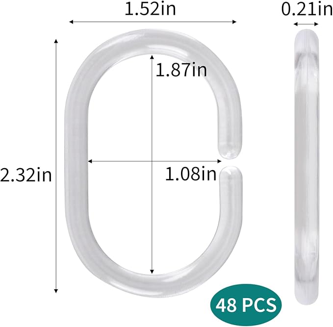 48Pcs Plastic Shower Curtain Hooks C Shaped Shower Curtain Clear Rings