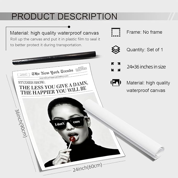Haitunone Modern Minimalist Newspaper Quotes Wall Art Black and White Feminist Inspirational Poster Mental Health Canvas Prints Trendy Room Aesthetic Wall Decor 24X36 inch Unframed