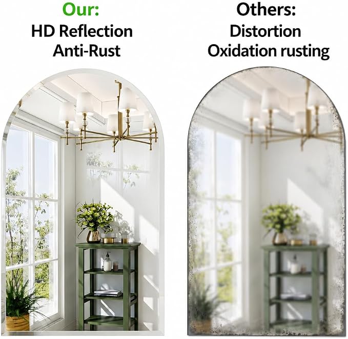 Frameless Bathroom Mirror, 20"x30" Beveled Arched Vanity Mirrors | Frameless, 15mm beveled edge, 5mm HD glass, shatterproof, anti-rust, french cleat, for bathroom/bedroom/entryway