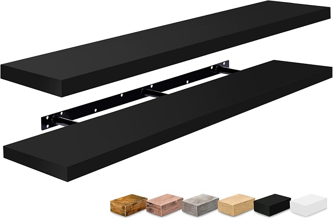 Sorbus Floating Shelves for Wall - 55 Inch Extra-Long Bathroom Shelves, Wall Decor for Bedroom, Kitchen, Living Room, Book Storage - Mounted Floating Shelf with Hidden Brackets (Black, 2 Pack)