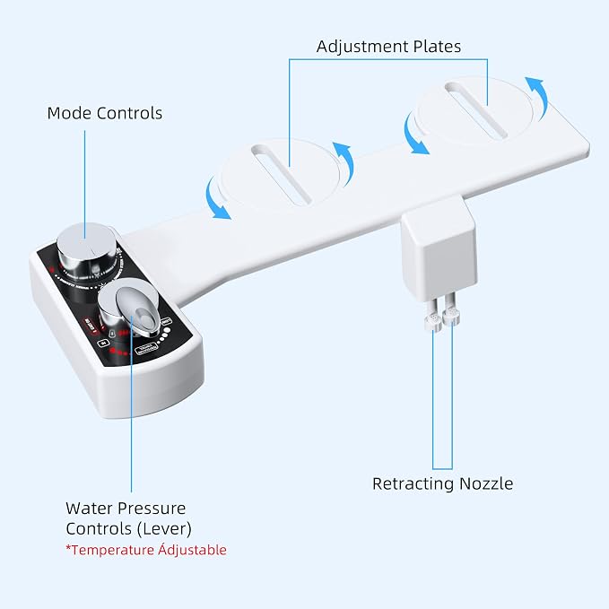 Hibbent Bidet Attachment for Toilet, Hot and Cold Water Spray Non-Electric Dual Nozzle for Frontal & Rear Wash, Adjustable Water Pressure Control, Self Cleaning Water Sprayer, Black/Chrome