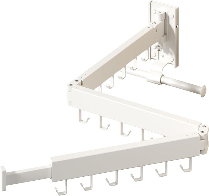 HEILAIYI Wall Mounted Clothes Hanger,Clothes Drying Rack,Laundry Drying Rack,Clothes Rack Wall Mount,Drying Rack Clothing,Retractable,Collapsible,can Fold Upward & Left & Right (Upgrade-White)