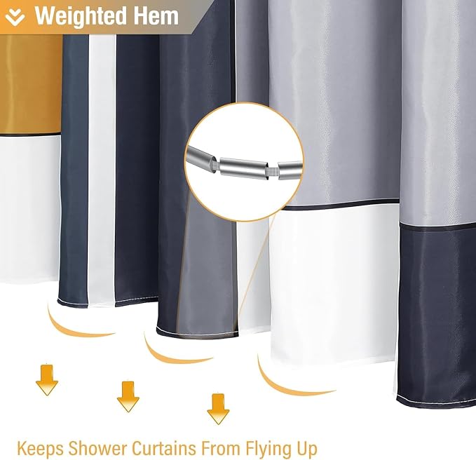 72 x 84 Tall Modern Geometric Waterproof Fabric Shower Curtain, Gold | Long Size, Premium Polyester, Weighted Hem, 12 Plastic Hook, Vibrant Color, Wrinkle-resistant, Quick-Dry, Machine Washable
