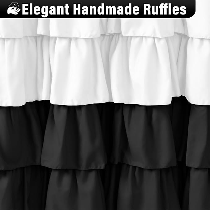 Seasonwood Ruffle Shower Curtain Black and White Shower Curtain, 72" x 72" | Cascading full-length fabric tiers, soft dimensional texture, vintage shabby chic styling for decorative bathroom updates
