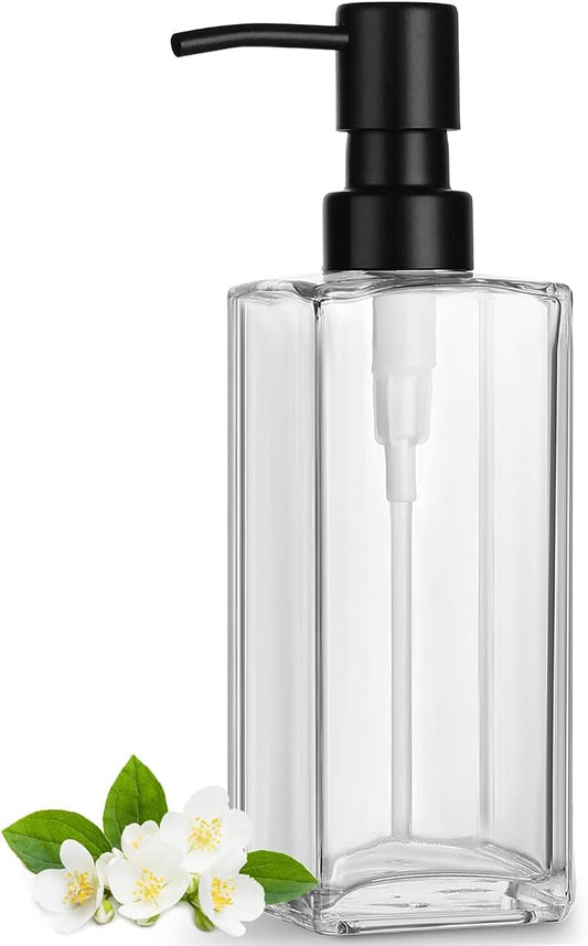 GMISUN Glass Soap Dispenser with Stainless Steel Pump, Clear Hand Soap Dispenser for Bathroom, 12 fl oz/350ml Refillable Dish Dispenser for Kitchen, Modern Liquid Soap and Lotion Bottle for Countertop