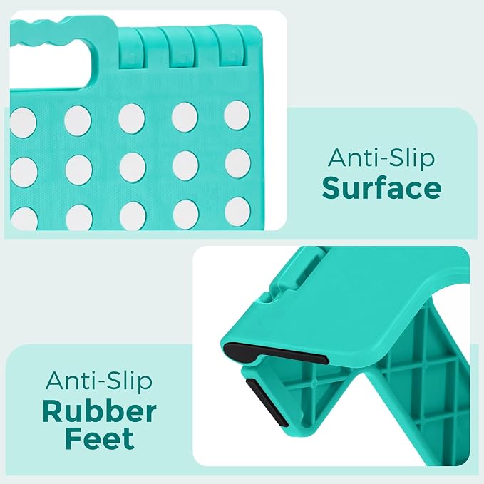 ACKO Folding Step Stool 13 Inch, Heavy Duty for Adults and Kids, Teal | Collapsible Foldable Stools, Non-Slip Surface Foot Stepping stool for Kitchen Bathroom Outdoor, Holds 300 lb, Built-in Handle