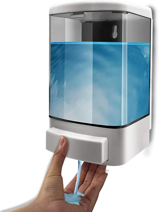 Soap Dispenser Wall Mount, 33.8oz/1000ml Commercial Manual Soap Dispenser Wall Mounted for Bathroom Kitchen Hotel, Liquid Containers Shampoo Plastic | Shower Room Dispenser Soap Pump, Visual Window, Easy Soap Replacement