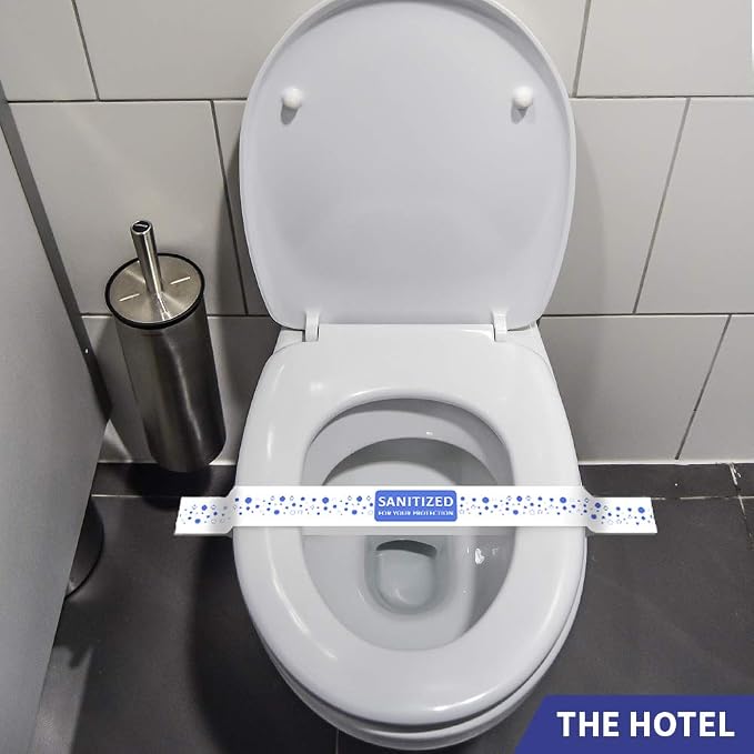 ESSENTIAL 1000 Pcs Printed Toilet Seat Band 16-1/2" Long x 1-1/2" Wide | Paper Toilet Seat Strips for Hotels and Motels, Blue/White, Case of 1000