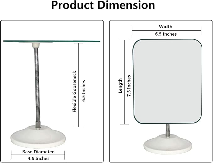 YEAKE Adjustable Flexible Gooseneck Makeup Mirror,360°Rotation Folding Portable Desk Vanity Mirror with Stand Shower Shaving Cosmetic Mirror Square Large