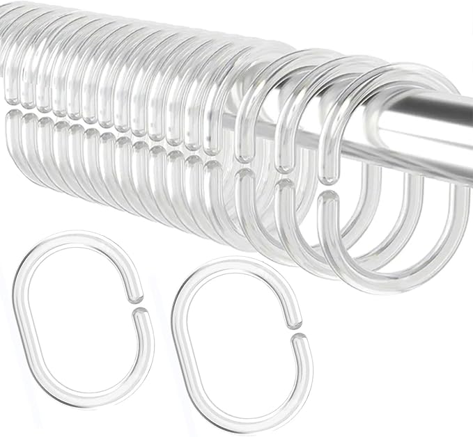 24 Pcs Clear Plastic Shower Curtain Hooks for Bathroom C Shape Shower Rings for Rod Rust Proof Curtain Rings