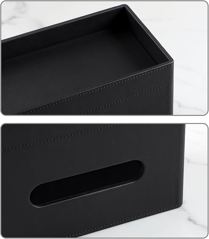 Plus Size Tissue Box Cover, Rectangle Tissue Box Organizer, Black | Fit 180/230 Count Tissue Boxes, Storage Tray, PU Leather Large Tissue Box Cover, Rectangular Tissue Box Holder for Bathroom