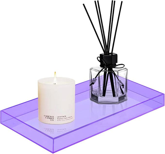 ROYALITA Acrylic Tray for Countertop, Guest Towel Holder Tray for Bathroom | Vanity Trays for Napkin Perfume Jewelry Makeup, Bathroom Tray for Soap Dispenser, Aromatherapy, Cup & Candle, Purple