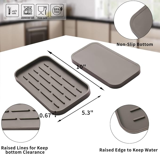 MicoYang Silicone Kitchen Sink Organizer Tray for Multiple Usage,Eco-Friendly Sponges Holder for Kitchen Bathroom Counter or Sink,Dish Soap Dispenser,Scrubber,Bottle,Cup (Coffee, 10"×5.3")