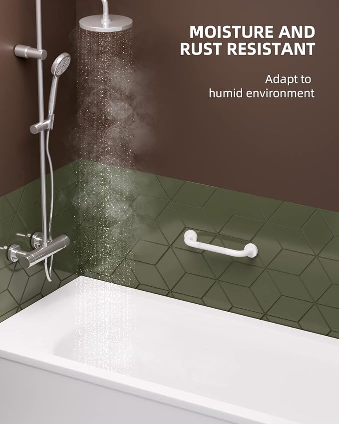 ZUEXT 12 Inch Oil Rubbed White Anti Slip Stainless Steel Shower Grab Bar | Knurled Grip, Bathroom Balance Bar, Wall Mount Safety Handrail Support, Handicap Injury Elderly Senior Assist Handle