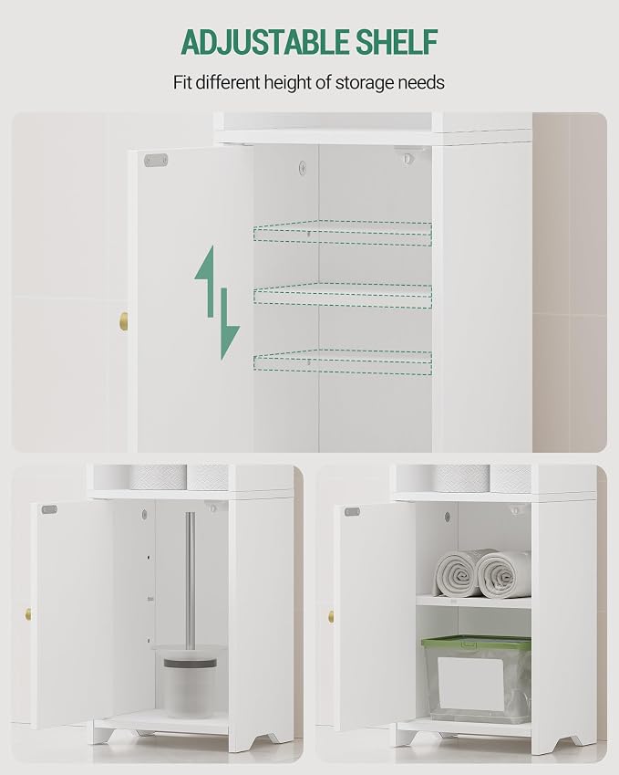 Hzuaneri Bathroom Storage Cabinet, Narrow Toilet Paper Cabinets with Doors | Small Corner Floor Cabinet with Doors and Adjustable Shelf, Bathroom Organizer for Small Spaces, White BC29713X