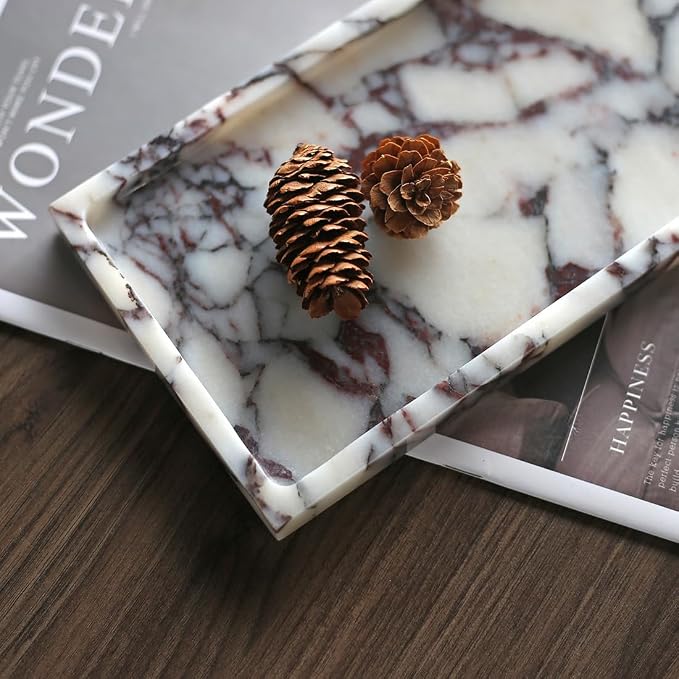 100% Natural Marble Tray, 10"x5" Calaccata Viola Vanity Tray | Luxury Marble Decorative Tray, Small Hand Towel Tray Holder Organizer, Hand-Polished, Easy to Clean, Natural Stone Tray