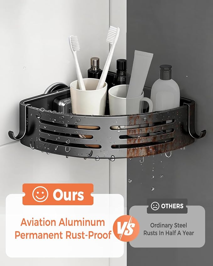 Conworld Corner Shower Caddy Suction Cups, No-Drilling Corner Shower Shelf | No Drilling, No Wall Damage, Aluminum, Rustproof, Suitable for Ceramic Tiles and Glass Walls