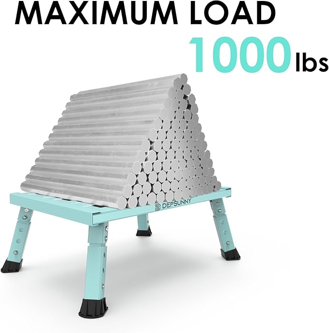 Adjustable RV Step Stool, Wide Platform, Foldable Legs, Green | 3 Height Settings, 1,000-lb Capacity, Aluminum Frame, Non-Slip Rubber Feet, Portable Step for Camper Stairs and Trailers