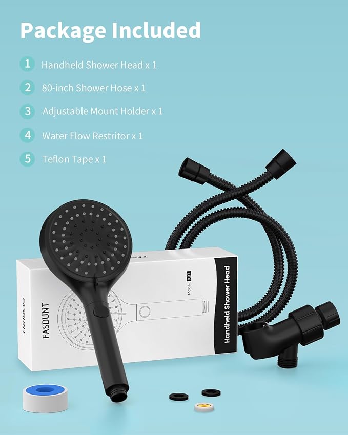 Shower Head with Handheld, High Pressure Showerhead with Hose Black | 80" Extra Long Stainless Steel Hose & Adjustable Bracket, Shower Heads with ON/OFF Switch for Pets Bath
