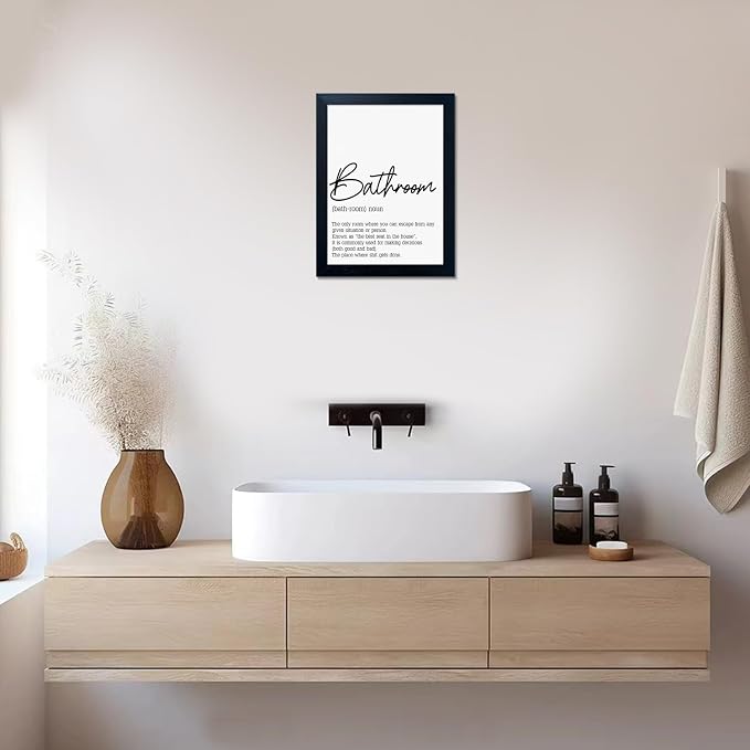 Black and White Bathroom Wall Art, Bathroom Quotes Wall Decor, Small Modern Rules Wall Art, Black Framed Canvas Artworks for Wall
