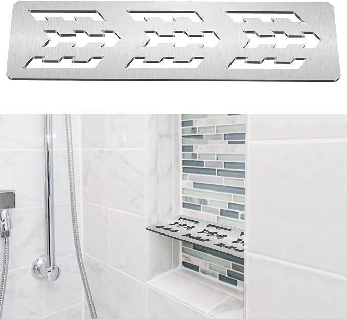 12 Inch Shower Niche Shelf Brushed Anodized Aluminum Finish Tile Insert | Rectangular Shelf For 12 Inch Tile Prefabricated Niches, Fits 1/8 Inch Grout Lines, Shower Niche Insert Brushed Anodized