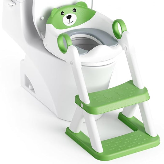 Potty Training Seat, Upgrade Toddler Toilet Seat for Kids Boys Girls, 2 in 1 Potty Training Toilet, Splash Guard Anti-Slip Pad Step Stool(Green-Pu)