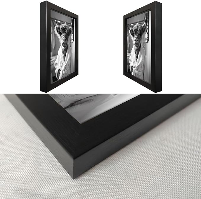 Framed Highland Cow Brushing Teeth Wall Art, Black and White Bathroom Wall Decor, Funny Cow Pictures Guest Bathroom Decor