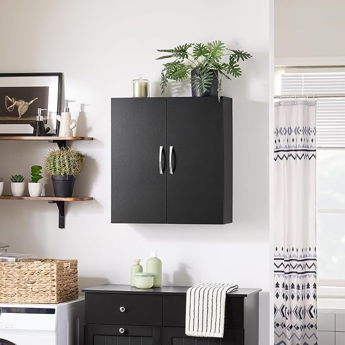 SoBuy Multifunctional Wall Mount Storage Cabinet, Wall Size, Black | Wall Mount Over-Toilet Medicine Cabinet With Shelf, Multi-Purpose Storage For Kitchen Bathroom Laundry