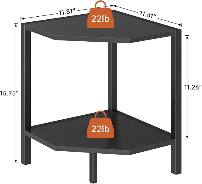 Creso hom Corner Shelf Stand, 2 Tier Industrial Corner Bookshelf | Multipurpose Standing Corner Display Shelf Countertop Organizer for Living Room Kitchen Bedroom Office, Black