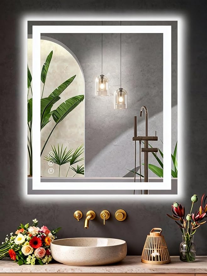 NEWBULIG Bathroom Mirror, Wall Mirror with Aluminum Alloy Thin Frame, Bathroom Mirrors for Over Sink, Bedroom, Living Room, Entryway