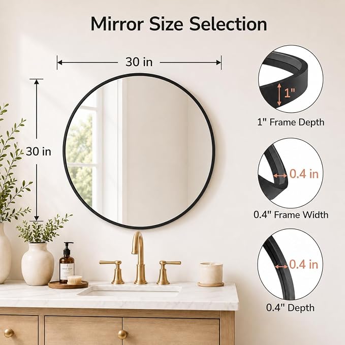 2 Pack 30 Inch Round Bathroom Mirrors for Over Sink | Circle Mirror with Metal Frame, Black Wall Mirror Modern Decoration for Vanity, Entryway, Living Room, Hallway and Bedroom