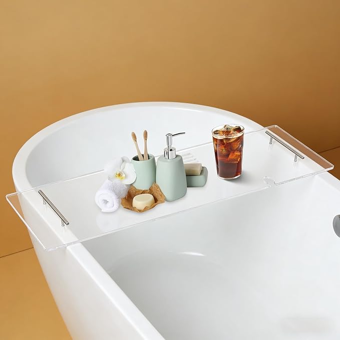 Clear Acrylic Bathtub Tray with Handles, Multiple Sizes Bath Tray, Bathtub Caddy for Bathroom Spa (35.4 * 9.45in)