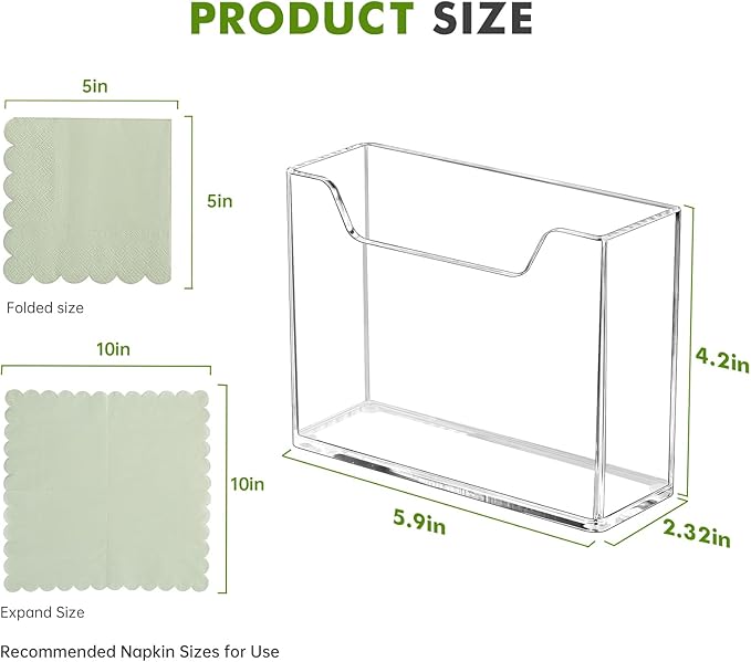 Kordory Acrylic Vertical Cocktail Napkin Holder for Table, Dinner, Bar | for 5 x 5 Inches Napkin, Modern Napkin Holder for Kitchen