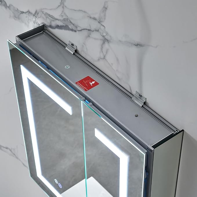 Blossom LED Medicine Cabinet Mirror for Bathroom 25x26 Inch, Recessed/Surface Mounted Lighted Medicine Cabinet with Mirror, Defogger, 3-Color Dimmer, Wall Mounted Storage Cabinet