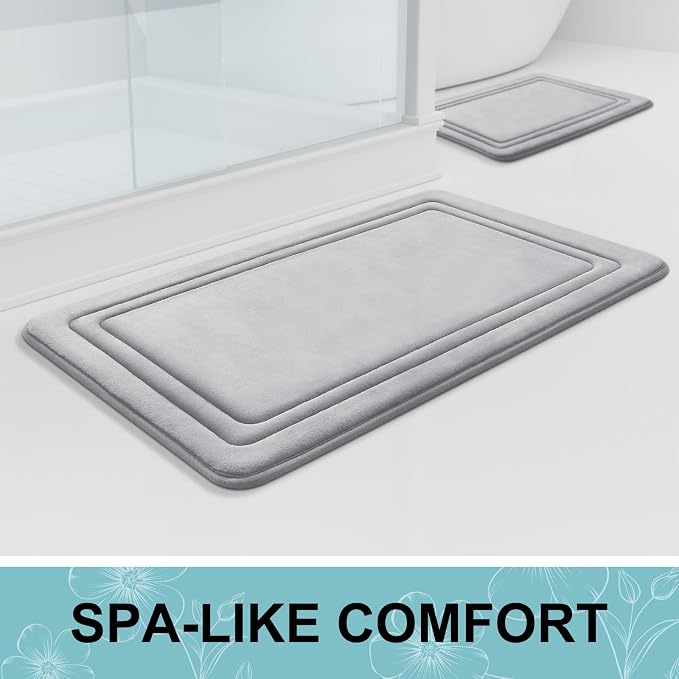 Grandaily Memory Foam Bath Mat Rug 30x20, Ultra Soft, Non-Slip and Absorbent Bathroom Rugs, Machine Wash Dry, Comfortable Bath Carpet for Bathroom Floor, Tub and Shower, Grey