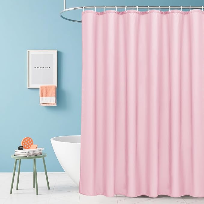 AooHome Extra Long 72x78 inch Shower Liner, Fabric Solid Color Shower Curtain Liner with Hooks, Weighted Hem, Water Repellent, Pink