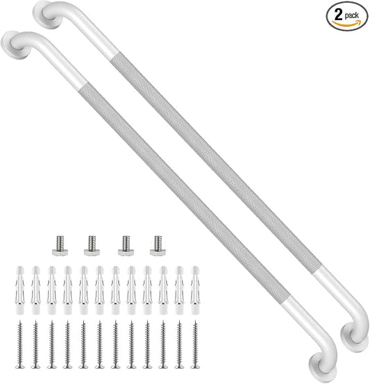 ZUEXT 2 Pack 42 Inch White Non Slip Shower Grab Bar w/Knurled Grip | Extra Long Handicap Grab Bar for Wall, Stainless Steel Bathroom Handrail, Safety Support Bar for Seniors Elderly, 1.25" Dia