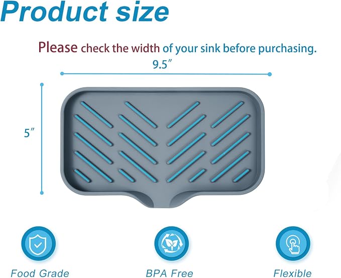 Silicone Kitchen Soap Tray, Sink Tray,Dark Grey, [Size: 9.5 x 5 inch] | Sponge Holder for Kitchen Counter Soap Bottles and Organizer with Drain Spout