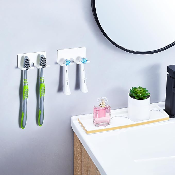 Electric Toothbrush Head Holder, Toothbrush Holders Wall Mounted, Electric Toothbrushs Holder, Bathroom Shower Tooth Brushing Holder, Tooth Brush Head Holder Organiser (White, Small)