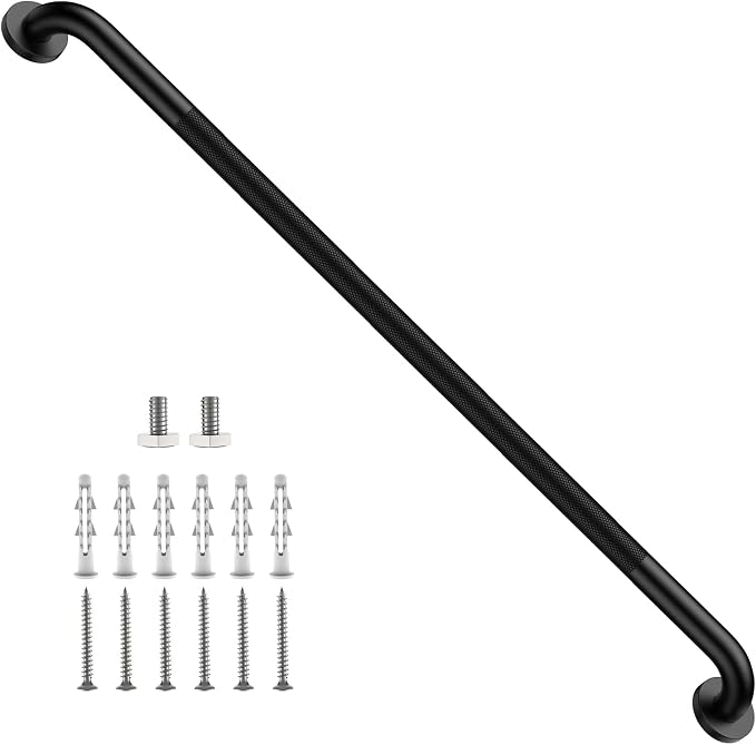 ZUEXT 42 Inch Extra Long Matte Black Anti Slip Knurled Safety Grab Bar | Stainless Steel Bathroom Safety Assist Handle, Heavy Duty Wall Mounted, Balance Support Rail for Seniors Handicap, 1.25" Dia