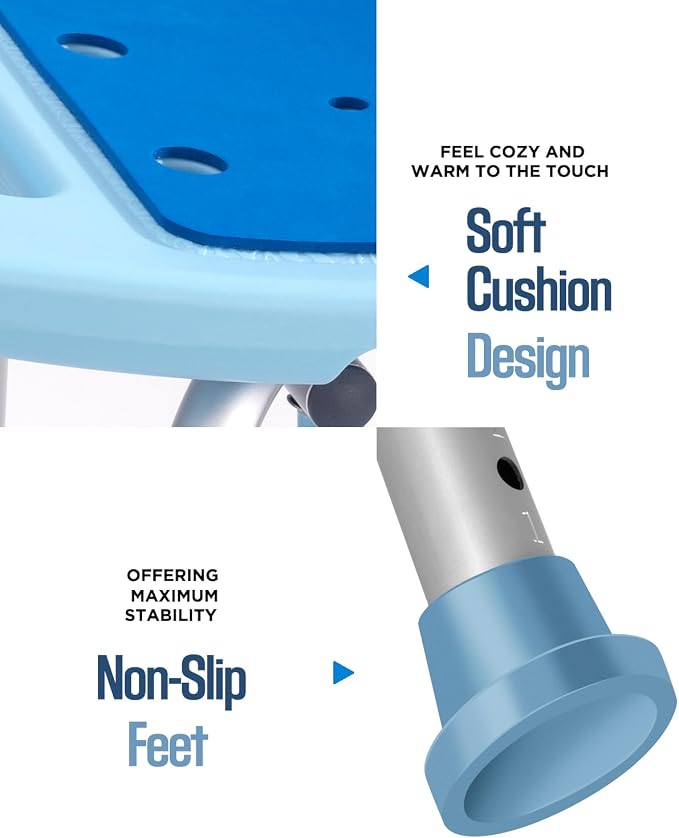 Shower Chair with Back for Elderly Seniors,Shower Stools and Benches for Adults,Bath Chair Shower Benches for The Disabled,Shower Seats,Blue Tub Chair