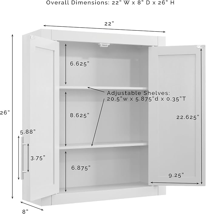 Crosley Furniture Savannah Wall Mounted Bathroom Storage Medicine Cabinet with Shelves, Walnut