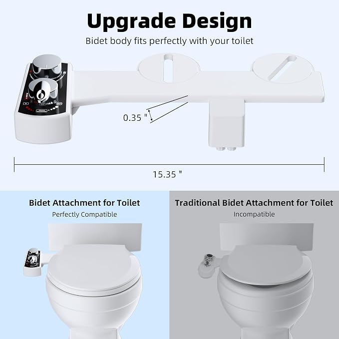 Hibbent Bidet Attachment for Toilet, Hot and Cold Water Spray Non-Electric Dual Nozzle for Frontal & Rear Wash, Adjustable Water Pressure Control, Self Cleaning Water Sprayer, Black/Chrome