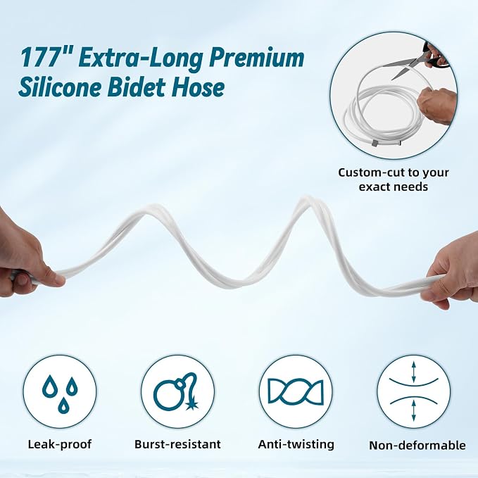Hibbent 117 Inch Hot Water Bidet Hose Replacement with Metal 9/16''-9/16''-1/4'' or 3/8''-3/8''-1/4'' Bidet T-Adapter, 3-Way Tee Connector for Toilet Bidet Attachment