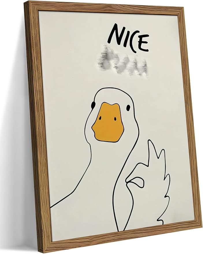 Framed Funny Duck Bathroom Wall Art, Humorous Canvas Wall Decor Painting, Minimalist Farmhouse Cute Goose Animal Print Posters Pictures for Bathroom Restroom 12x16 Inch